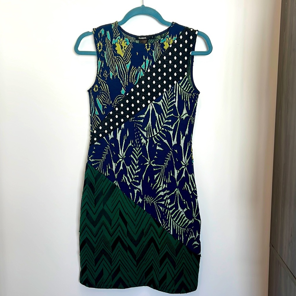 Desigual Mixed Media Color Block Martina Mini Dress sz small EUC